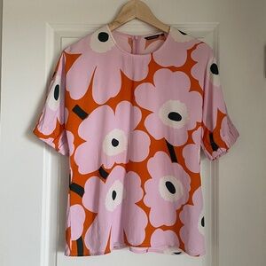 Marimekko Pokkari Unikko Pink and Orange Floral Blouse Size 34 (XS)